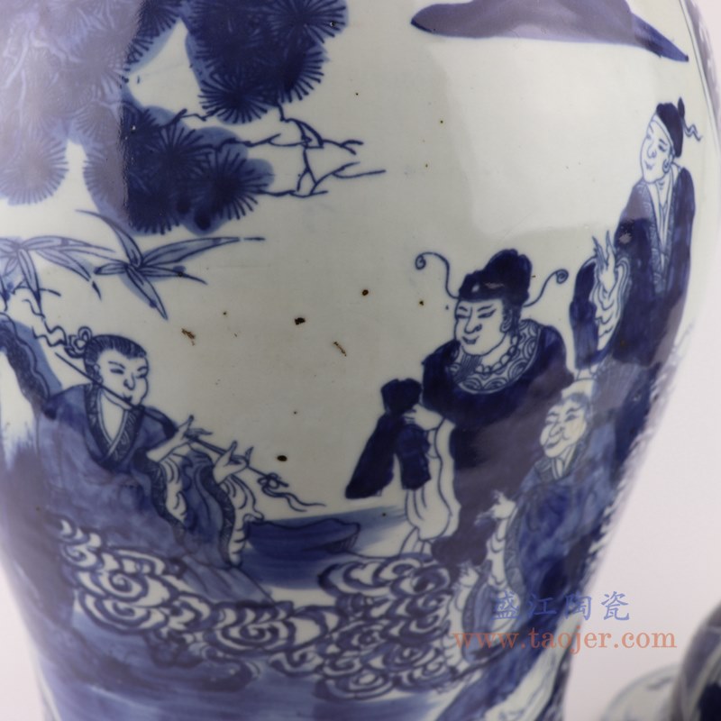 青花八仙人物将军罐;产品编号:RZKM01-B 产品尺寸(单位cm): 高:56直径:33口径:底径:25重量:10.5KG
