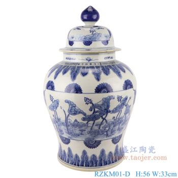RZKM01-D    青花开窗荷花将军罐      高：56直径：33口径：底径：25重量：10.5KG