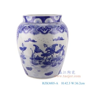 RZKM05-A   青花荷花直筒罐子缸       高：46.3直径：36.2口径：底径：25重量：12.5KG