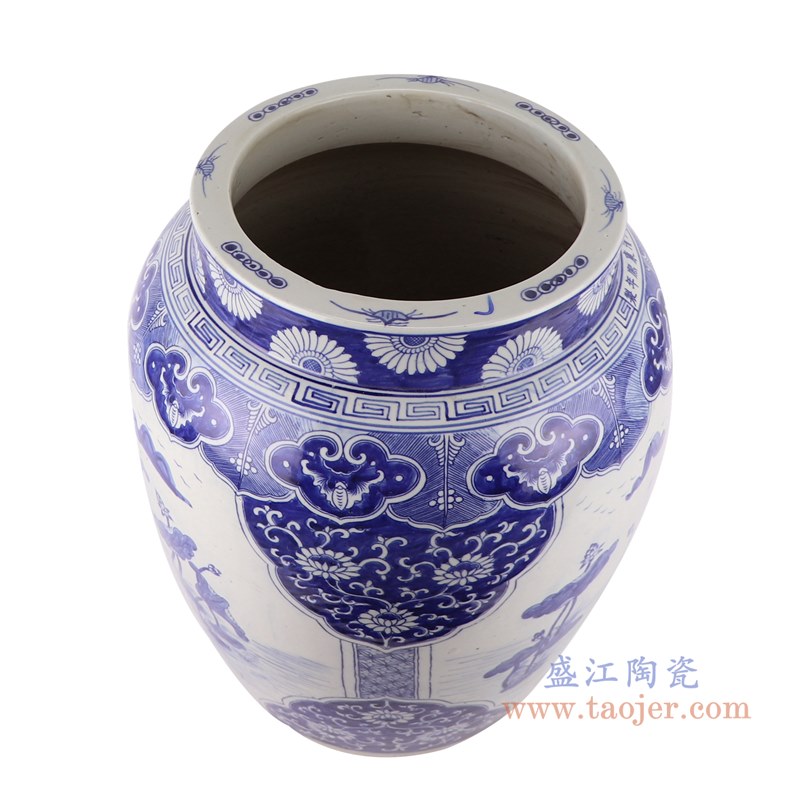 青花荷花直筒罐子缸;产品编号：RZKM05-A       产品尺寸(单位cm):  高：46.3直径：36.2口径：底径：25重量：12.5KG