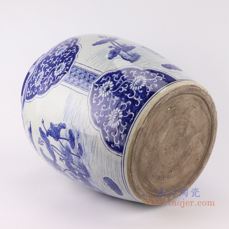 青花荷花直筒罐子缸;产品编号：RZKM05-A       产品尺寸(单位cm):  高：46.3直径：36.2口径：底径：25重量：12.5KG