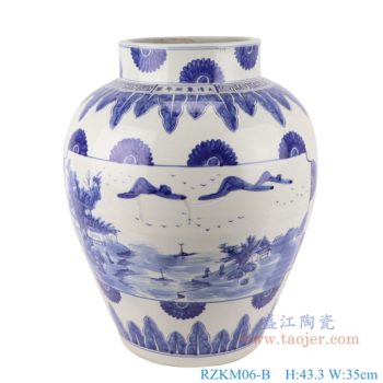 RZKM06-B      青花开窗山水罐子花瓶       高：43.3直径：35口径：底径：20.5重量：11.2KG