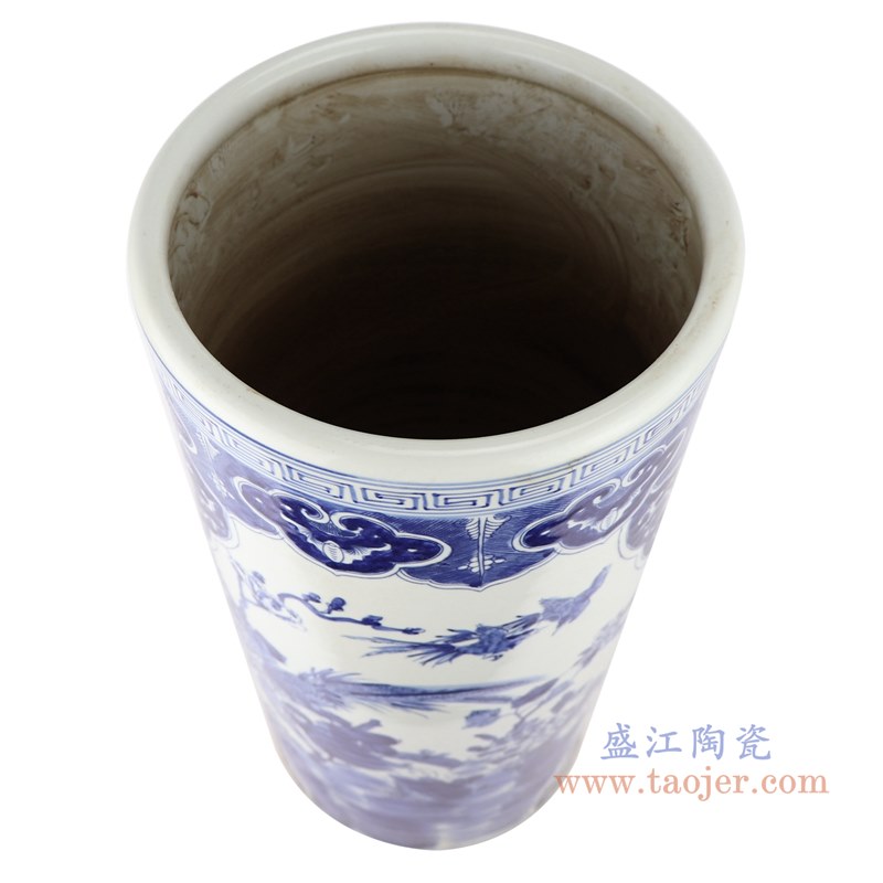 青花花鸟箭筒伞筒;产品编号:RZKM13-B 产品尺寸(单位cm): 高:52.4直径:25口径:底径:重量:9.25KG