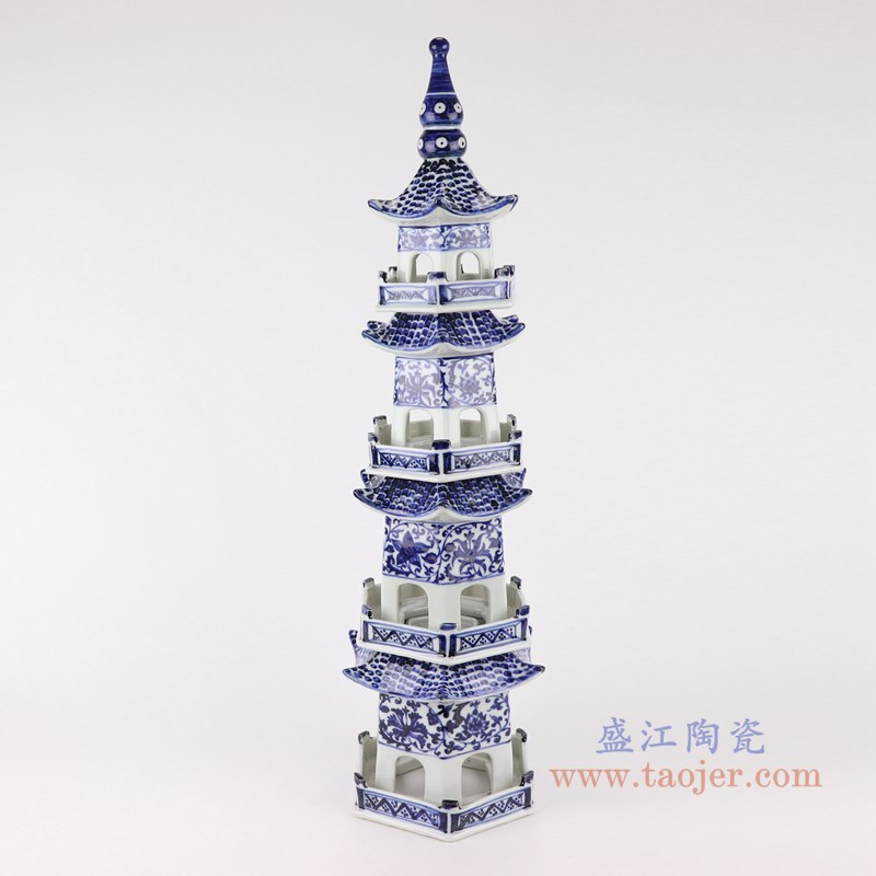青花缠枝莲五层宝塔;产品编号：RZKR04-B       产品尺寸(单位cm):  高：62直径：18.5口径：底径：17.5重量：3.25KG