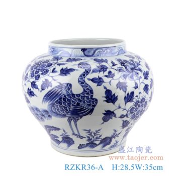 RZKR36-A    仿古元青花牡丹孔雀纹大罐     高：28.5直径：35口径：底径：21重量：5.75KG