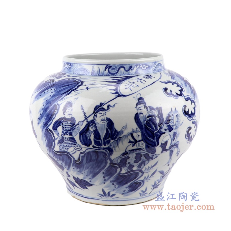 仿古元青花人物战将大罐;产品编号：RZKR36-C       产品尺寸(单位cm):  高：28.5直径：35口径：底径：21重量：5.75KG