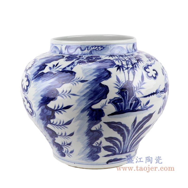 仿古元青花人物战将大罐;产品编号：RZKR36-C       产品尺寸(单位cm):  高：28.5直径：35口径：底径：21重量：5.75KG