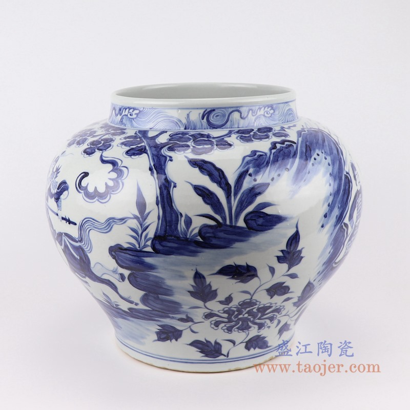 仿古元青花人物战将大罐;产品编号：RZKR36-C       产品尺寸(单位cm):  高：28.5直径：35口径：底径：21重量：5.75KG