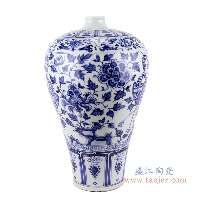 仿古元青花八宝仙鹤牡丹纹梅瓶;产品编号：RZKR37-D       产品尺寸(单位cm):  高：43.5直径：26.5口径：底径：14重量：5.35KG
