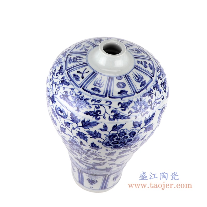 仿古元青花八宝仙鹤牡丹纹梅瓶;产品编号：RZKR37-D       产品尺寸(单位cm):  高：43.5直径：26.5口径：底径：14重量：5.35KG