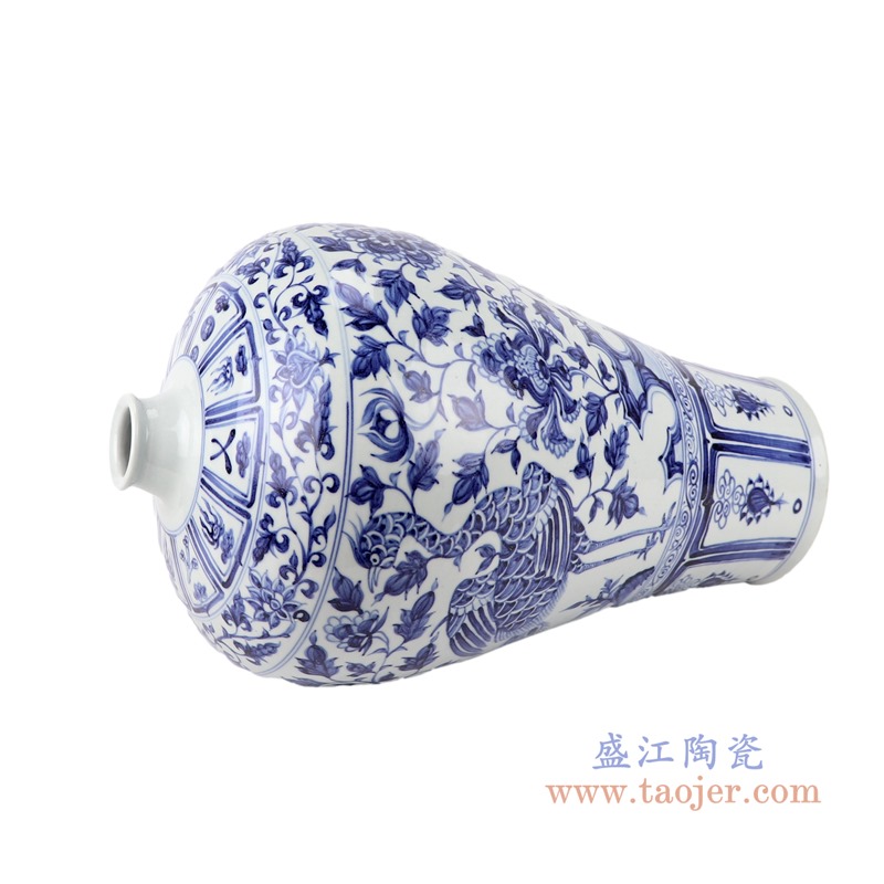 仿古元青花八宝仙鹤牡丹纹梅瓶;产品编号：RZKR37-D       产品尺寸(单位cm):  高：43.5直径：26.5口径：底径：14重量：5.35KG