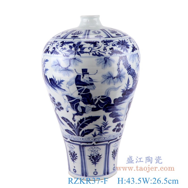 仿古元青花人物萧何月下追韩信梅瓶;产品编号：RZKR37-F       产品尺寸(单位cm):  高：43.5直径：26.5口径：底径：14重量：5.35KG