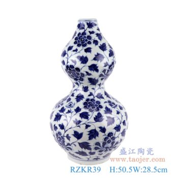 RZKR39   仿古元青花缠枝莲葫芦瓶      高：50.5直径：28.5口径：底径：16重量：6.65KG