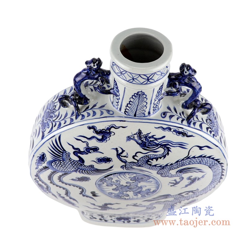 仿古元青花龙凤呈祥抱月瓶;产品编号：RZKR40       产品尺寸(单位cm):  高：47直径：34.5口径：底径：18.7重量：6.05KG