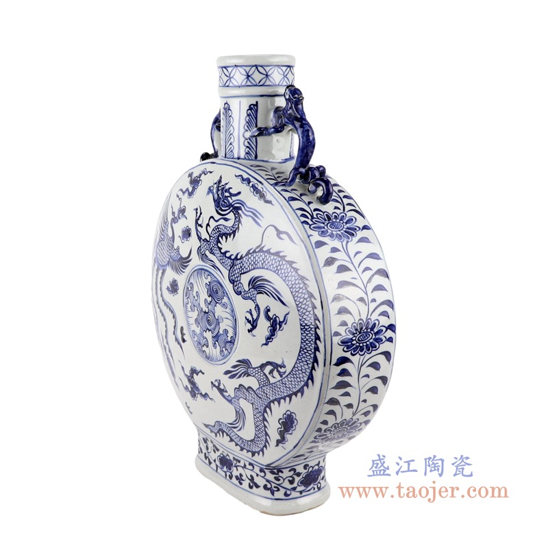 仿古元青花龙凤呈祥抱月瓶;产品编号：RZKR40       产品尺寸(单位cm):  高：47直径：34.5口径：底径：18.7重量：6.05KG