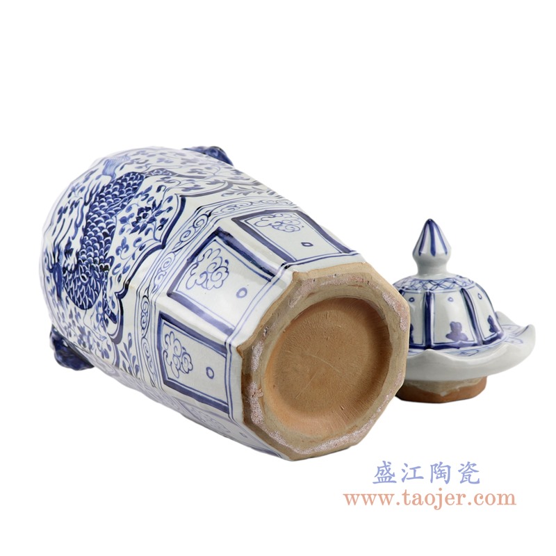 仿古元青花开窗麒麟纹双耳狮子八方将军罐;产品编号：RZKR43       产品尺寸(单位cm):  高：59直径：28口径：底径：15.5重量：5.7KG