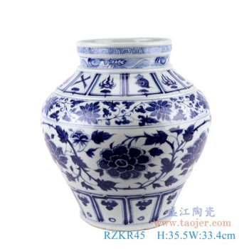 RZKR45  仿古元青花八宝缠枝莲大罐     高：35.5直径：33.4口径：底径：19.5重量：6.4KG