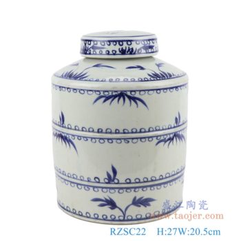RZSC22   仿古青花竹纹竹节直筒罐茶叶罐    高：27直径：20.5口径：底径：19.3重量：3.8KG