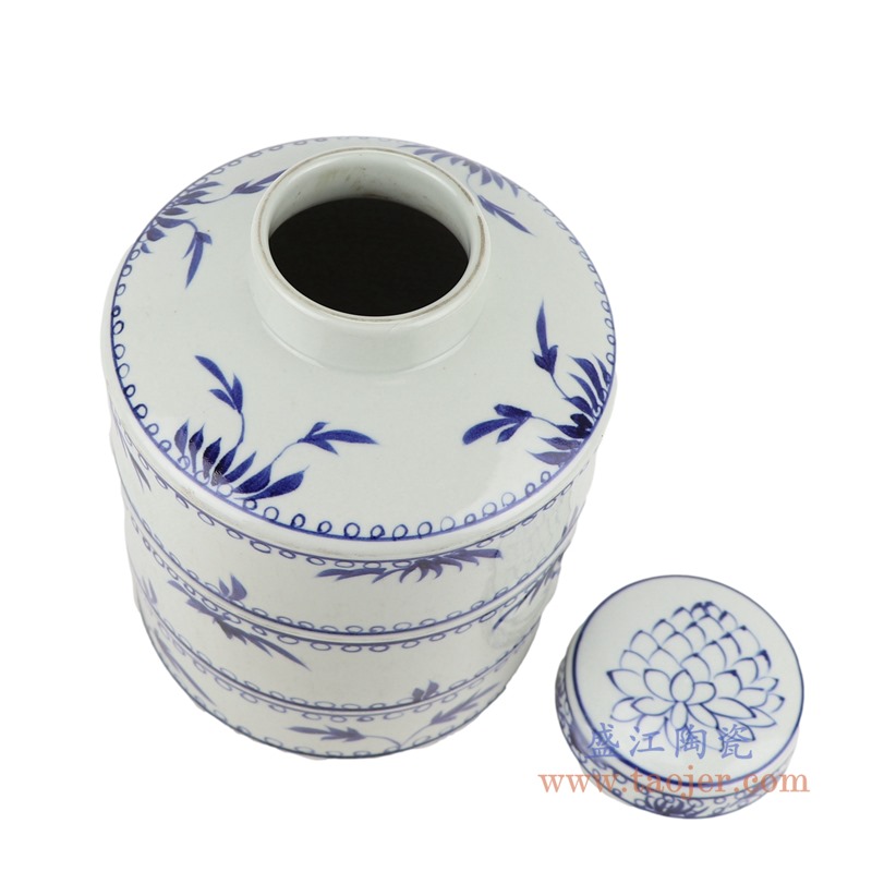仿古青花竹纹竹节直筒罐茶叶罐;产品编号：RZSC22       产品尺寸(单位cm):  高：27直径：20.5口径：底径：19.3重量：3.8KG