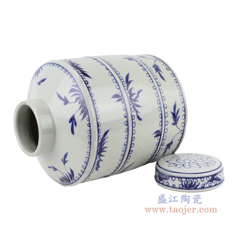仿古青花竹纹竹节直筒罐茶叶罐;产品编号：RZSC22       产品尺寸(单位cm):  高：27直径：20.5口径：底径：19.3重量：3.8KG