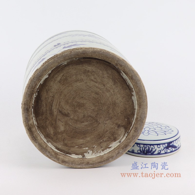 仿古青花竹纹竹节直筒罐茶叶罐;产品编号：RZSC22       产品尺寸(单位cm):  高：27直径：20.5口径：底径：19.3重量：3.8KG