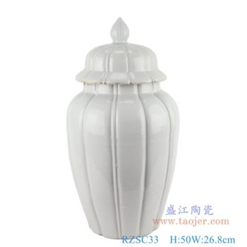 RZSC33   纯白色竖纹瓜楞将军罐   高：50直径：26.8口径：底径：18重量：6.4KG