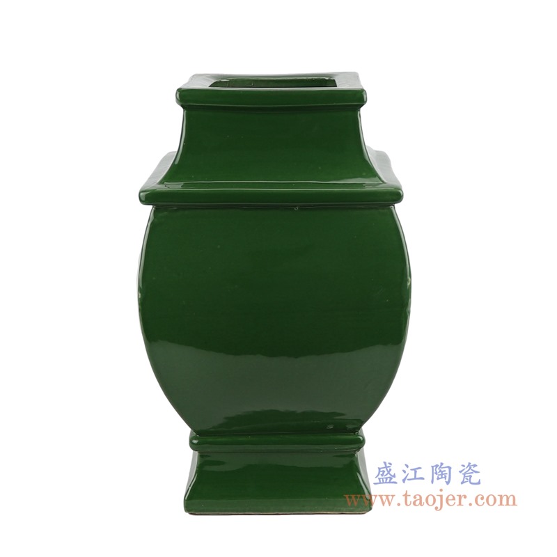 颜色釉绿色四方花瓶;产品编号：RZSC38       产品尺寸(单位cm):  高：31.5直径：20.5口径：底径：14重量：4.9KG