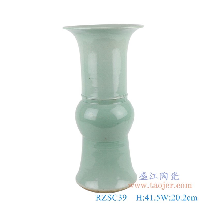 颜色釉影青花菇花觚;产品编号：RZSC39       产品尺寸(单位cm):  高：41.5直径：20.2口径：底径：14.2重量：3.45KG