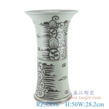 RZSX16    仿古墨彩手绘椰子树海草纹花菇花觚;     高：50直径：28.2口径：底径：20.2重量：8.25KG