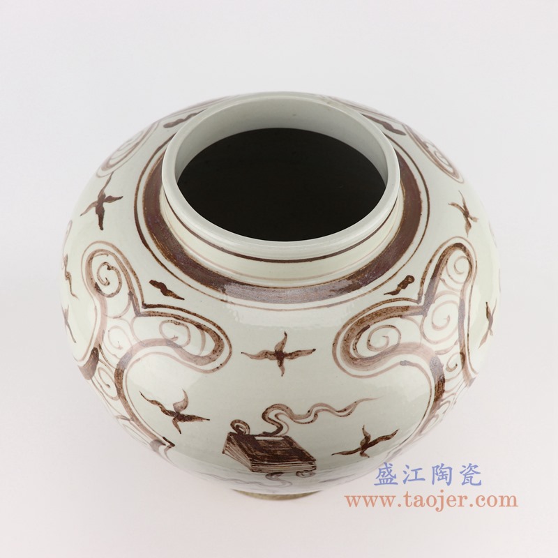 仿古褐色开窗博古琴棋书画罐子;产品编号：RZSX21       产品尺寸(单位cm):  高：35.7直径：35.5口径：底径：18.5重量：6.15KG