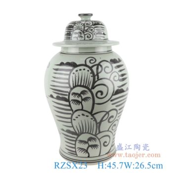 RZSX23   仿古墨彩黑色手绘椰子树海草纹将军罐     高：45.7直径：26.5口径：底径：18.8重量：6.75KG