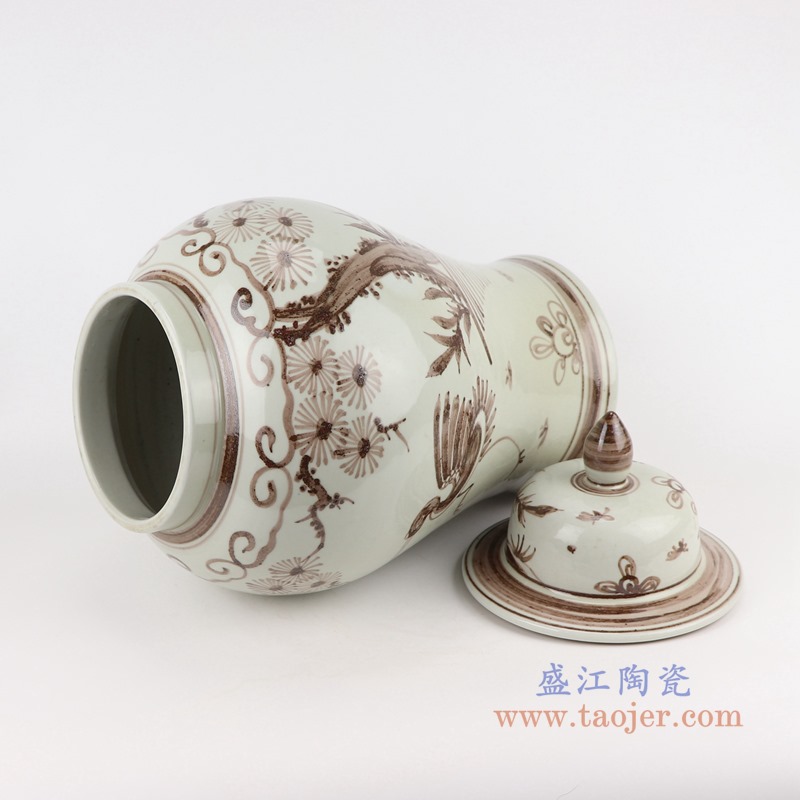仿古褐色手绘仙鹤花鸟将军罐;产品编号：RZSX24 产品尺寸(单位cm): 高：47.5直径：26.5口径：底径：18.8重量：6.75KG