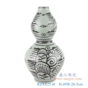 RZSX25-B  仿古墨彩黑色手绘椰子树海草纹葫芦瓶    高：49直径：26.5口径：底径：15重量：5.6KG