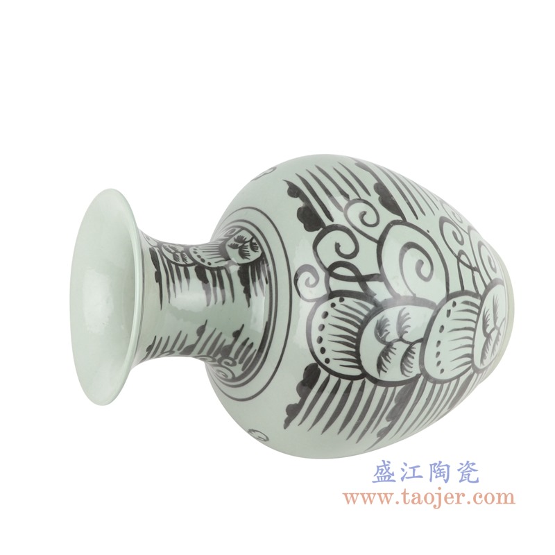 仿古墨彩黑色手绘椰子树海草纹花瓶;产品编号：RZSX27       产品尺寸(单位cm):  高：39.5直径：28.5口径：底径：16.3重量：6.55KG