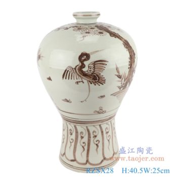 RZSX28 仿古褐色手绘仙鹤花鸟梅瓶    高：40.5直径：25口径：底径：16.7重量：5KG