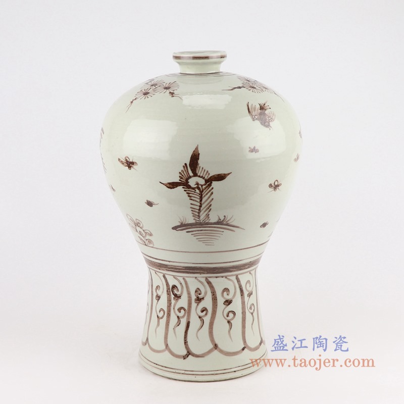 仿古褐色手绘仙鹤花鸟梅瓶;产品编号:RZSX28 产品尺寸(单位cm): 高:40.5直径:25口径:底径:16.7重量:5KG