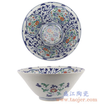 RZSZ05-C  仿古彩色古彩五彩开窗缠枝莲花卉斗笠碗大碗   高：14直径：31口径：底径：12重量：2KG