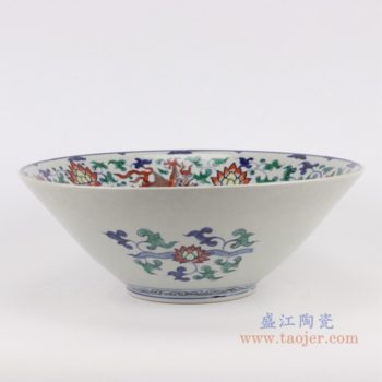 RZSZ05-G仿古彩色古彩五彩缠枝莲龙纹斗笠碗大碗      高：14直径：31口径：底径：12重量：2KG