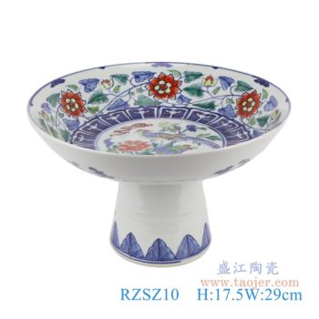 RZSZ10    仿古古彩五彩缠枝莲花卉高脚果盘     高：17.5直径：29口径：底径：12重量：2.4KG