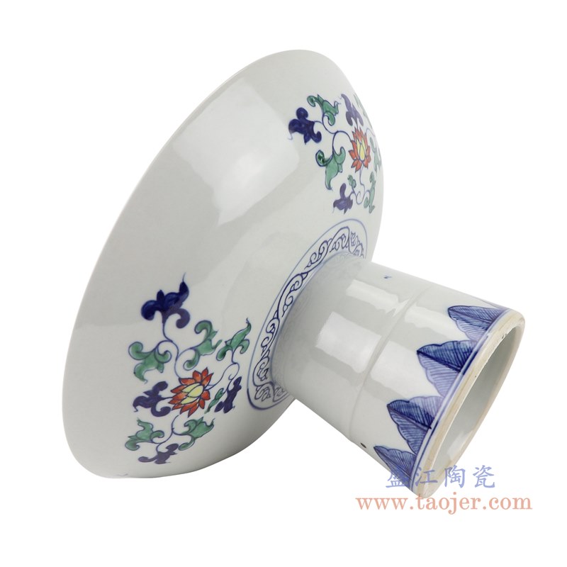 仿古古彩五彩缠枝莲花卉高脚果盘;产品编号：RZSZ10       产品尺寸(单位cm):  高：17.5直径：29口径：底径：12重量：2.4KG