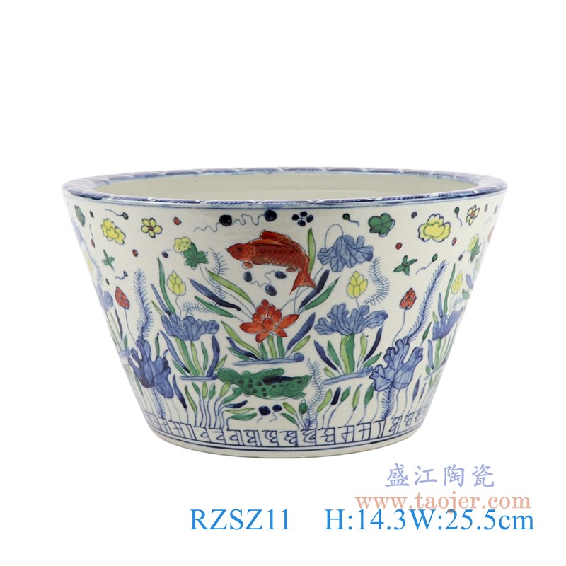 仿古古彩五彩鱼藻纹水洗大碗;产品编号：RZSZ11       产品尺寸(单位cm):  高：14.3直径：25.5口径：底径：16重量：2.3KG