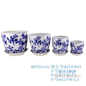RZTO13-G   青花鹦鹉花鸟花盆4件套