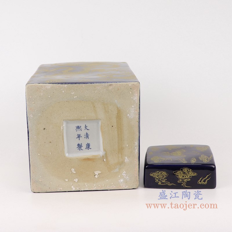 颜色釉黑色黑底金龙纹四方罐茶叶罐;产品编号:RZTU01 产品尺寸(单位cm): 高:30直径:19口径:底径:17重量:3.7KG