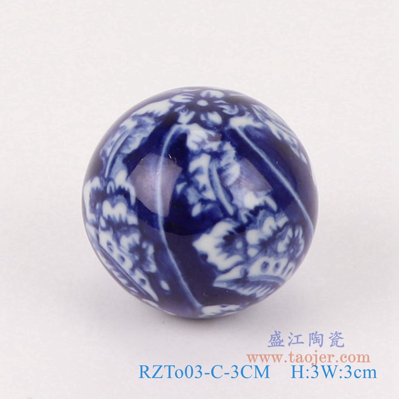 青花3厘米浮球圆球;产品编号：RZTo03-X-3CM       产品尺寸(单位cm):  高：3直径：3口径：底径：重量：0.1KG