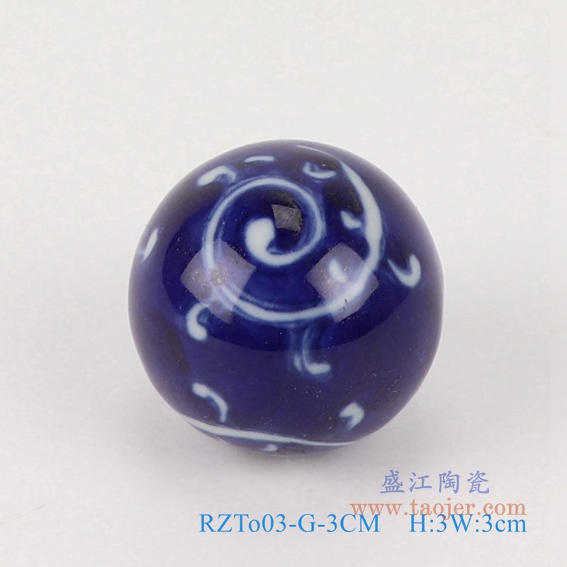 青花3厘米浮球圆球;产品编号：RZTo03-X-3CM       产品尺寸(单位cm):  高：3直径：3口径：底径：重量：0.1KG