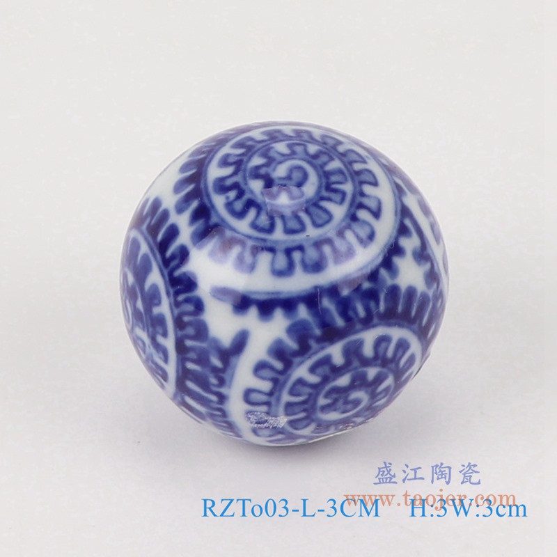 青花3厘米浮球圆球;产品编号：RZTo03-X-3CM       产品尺寸(单位cm):  高：3直径：3口径：底径：重量：0.1KG