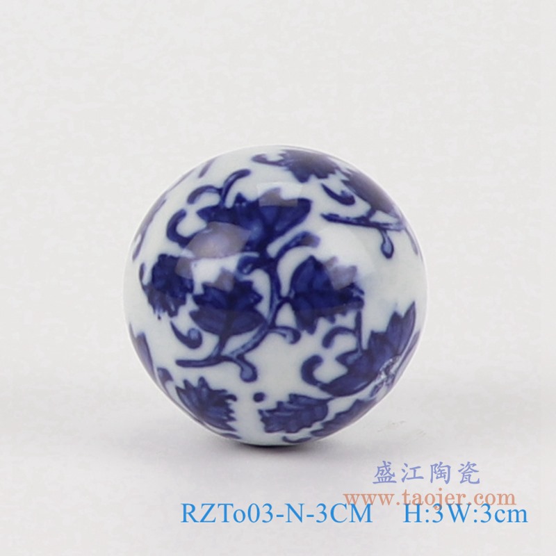 青花3厘米浮球圆球;产品编号：RZTo03-X-3CM       产品尺寸(单位cm):  高：3直径：3口径：底径：重量：0.1KG