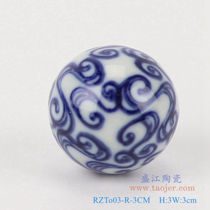 青花3厘米浮球圆球;产品编号：RZTo03-X-3CM       产品尺寸(单位cm):  高：3直径：3口径：底径：重量：0.1KG