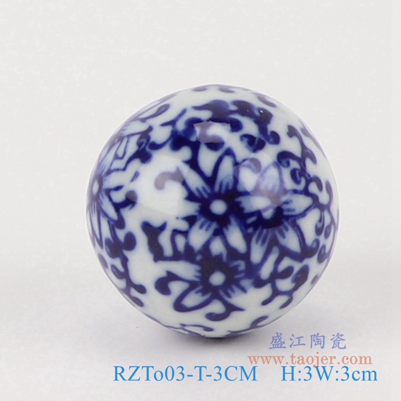 青花3厘米浮球圆球;产品编号：RZTo03-X-3CM       产品尺寸(单位cm):  高：3直径：3口径：底径：重量：0.1KG