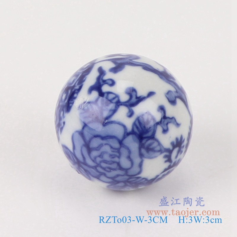 青花3厘米浮球圆球;产品编号：RZTo03-X-3CM       产品尺寸(单位cm):  高：3直径：3口径：底径：重量：0.1KG